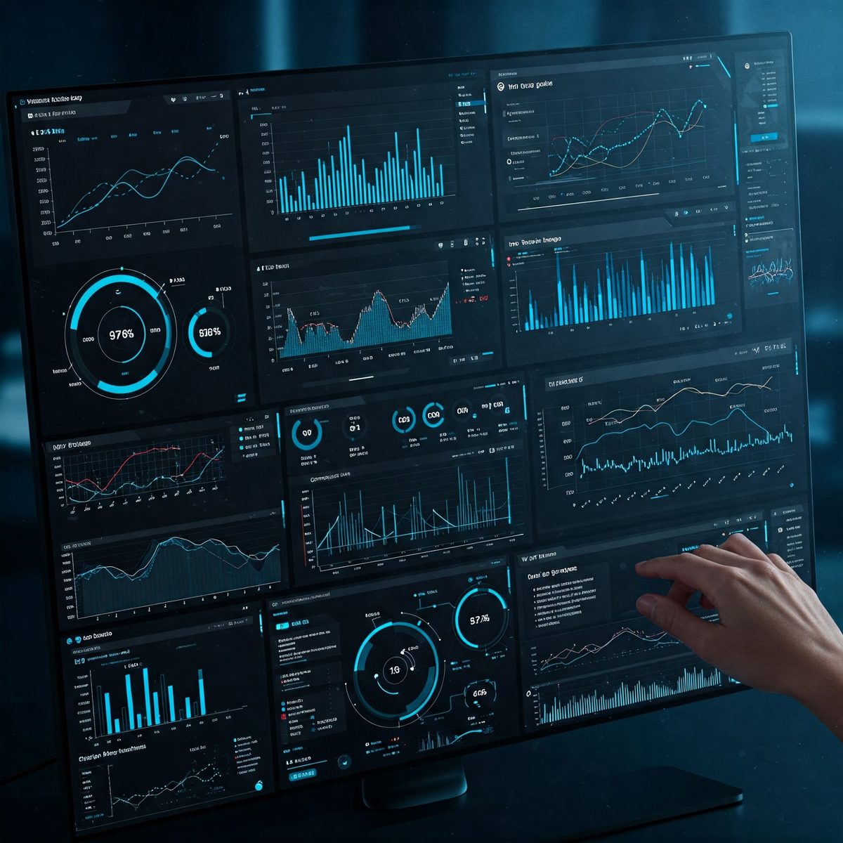 Analytics dashboards on a screen